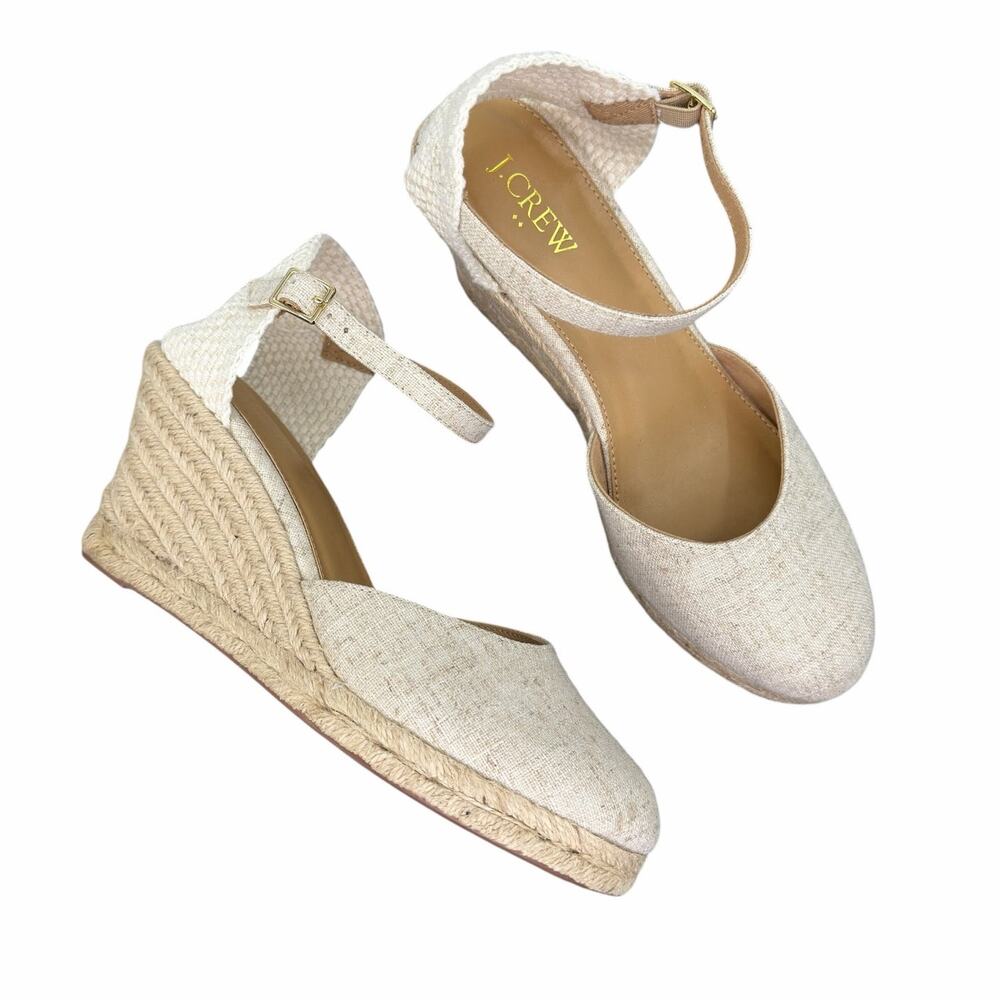 J. Crew NEW Ankle-Strap Espadrille Wedges Heels Shoes Ivory Cream Size 8 $128 - Picture 3 of 12